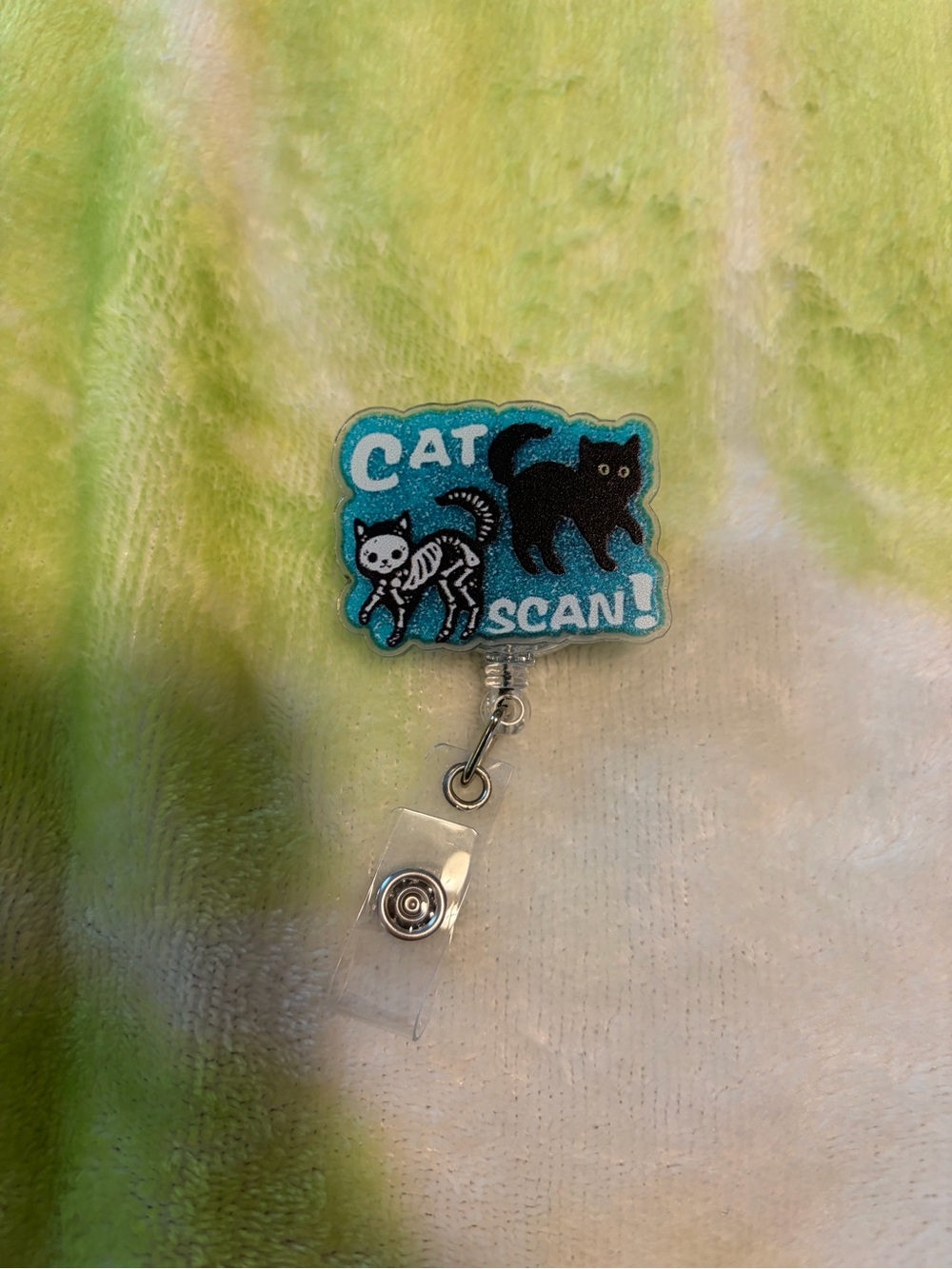 Cat Scan Badge Reel — Blue and Black Cat Design